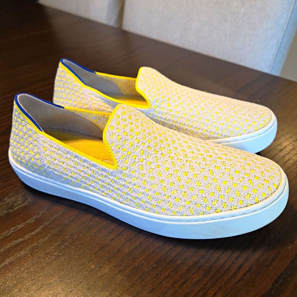 Rothys The Sneaker Womens 7.5 Sunshine Honeycomb Yellow Knit Slip On Retired